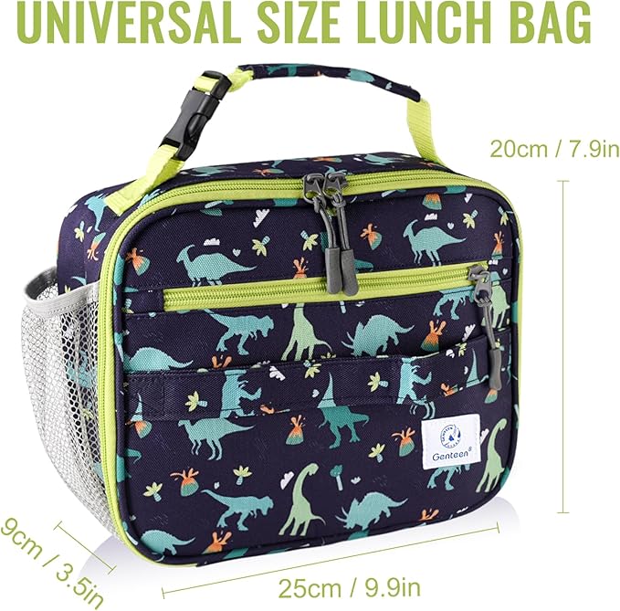 Genteen Lunch Box Kids, Prints Insulated Lunch Bag Kids Boys Girls,Soft Bag Mini Cooler Back to School Thermal Meal Tote Kit Lunch Box for School,Work,Outdoor - Dinosaur