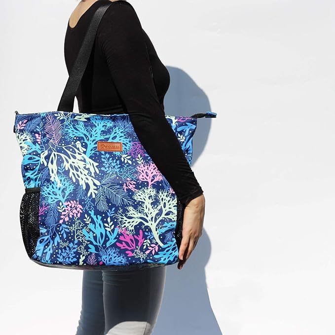 ESVAN Original Floral Water Resistant Large Tote Bag Shoulder Bag for Gym Beach Travel Daily Bags Upgraded