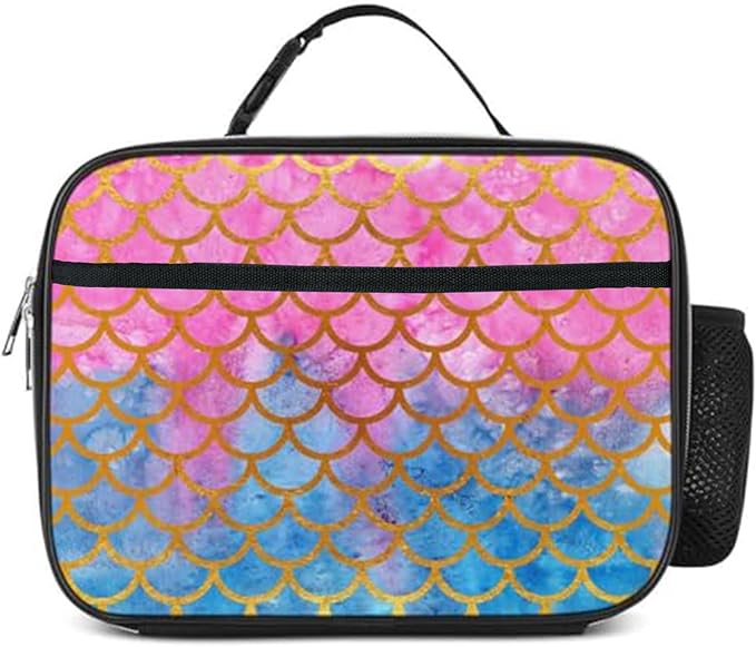 Mermaid Lunch Bag Insulated Reusable Lunch Box Kids Girls Boys Cooler Thermal Tote Bag For Men Women School Work Picnic
