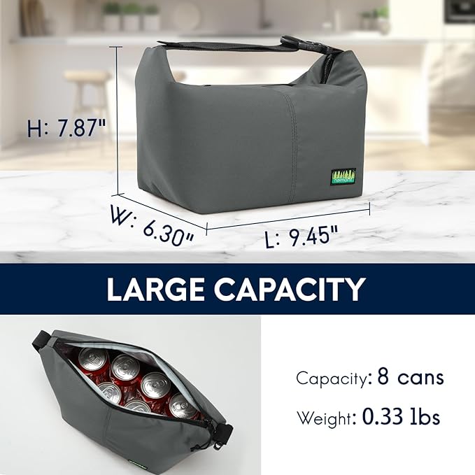 Haimont Lunch Tote Insulated Cooler Bags, Small Leakproof Lunchbox with Handle Buckle, Practical Food Medicine Meal Cooler, Keep Food Fresh, Grey