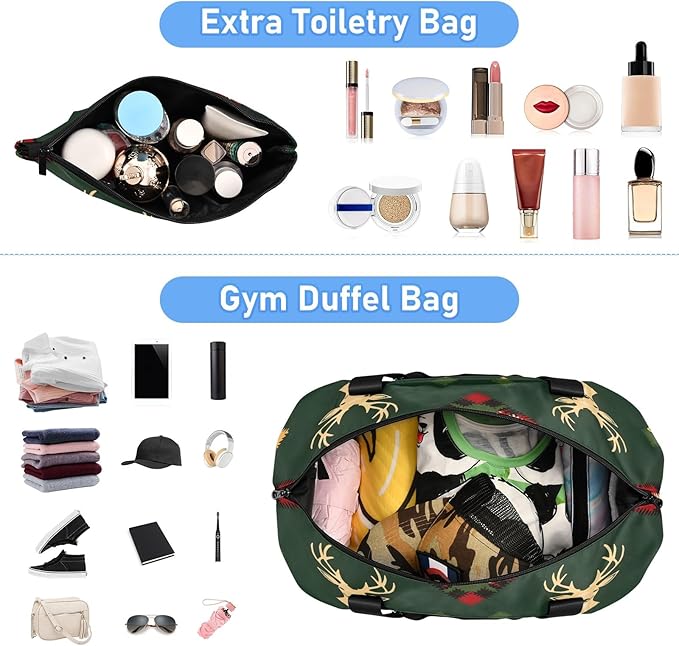 Green Deers Seamless Travel Duffel Bag Waterproof Gym Sport Tote Bag Carry On Weekender Bag with Compartment