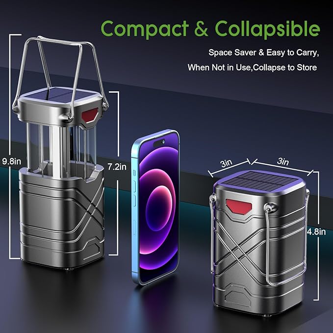 LETMY 4 Pack Camping Lantern, Rechargeable LED Lanterns, Solar Lantern Battery Powered Hurricane Lantern Flashlights with 3 Powered Ways & USB Cable for Emergency, Power Outage, Hurricane Supplies