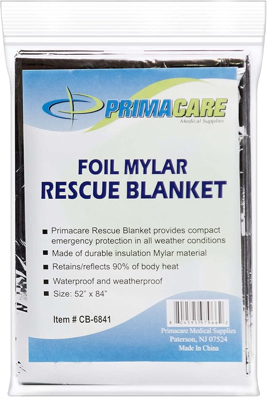 Primacare CB-6841 Emergency Foil Mylar Thermal Blanket, 82" Length x 54" Width