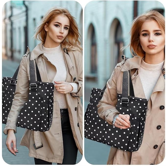 Lunch Bag Lunch Box Women - Large Tote Lunch Bags Men Women: Leakproof Insulated Lunch Cooler Bag for Adults 14L, White Dots