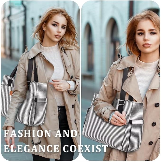 Large Women Lunch Bags for Work/Insulated Adult Lunch Box for Women/Leakproof Cooler Lunch Tote Bag with Storage Pocket. Reusable Lunch Cooler Purse for Work Picnic Hiking 14L, Stripe