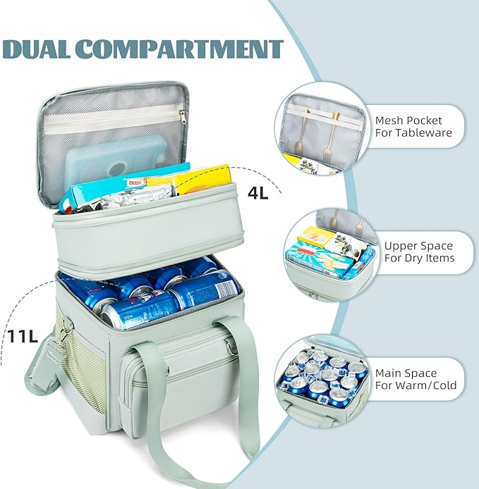 Insulated Lunch Box for Men/Women: Reusable Lunch Bag for Work Office Daytrip Picnic Beach - Leakproof Cooler Tote Bag Organizer for Adults - Green
