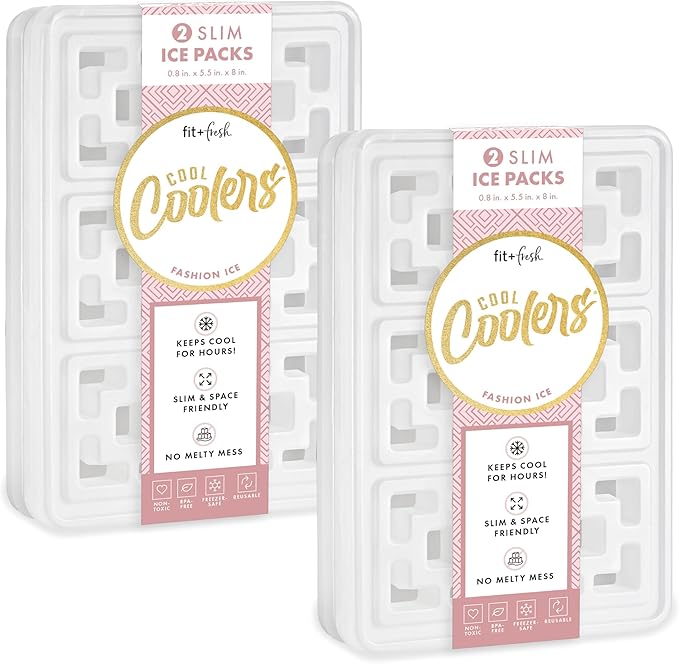 Cool Coolers Fashion Ice by Fit & Fresh, 4 Pack XL Slim Ice Packs, Unique Ice Pack Design for Womens Lunch Bag, Space Saving Reusable Ice Packs for Lunch Boxes, Cooler Ice Packs, Pearl White, 4PK