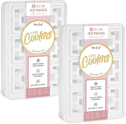 Cool Coolers Fashion Ice by Fit & Fresh, 4 Pack XL Slim Ice Packs, Unique Ice Pack Design for Womens Lunch Bag, Space Saving Reusable Ice Packs for Lunch Boxes, Cooler Ice Packs, Pearl White, 4PK
