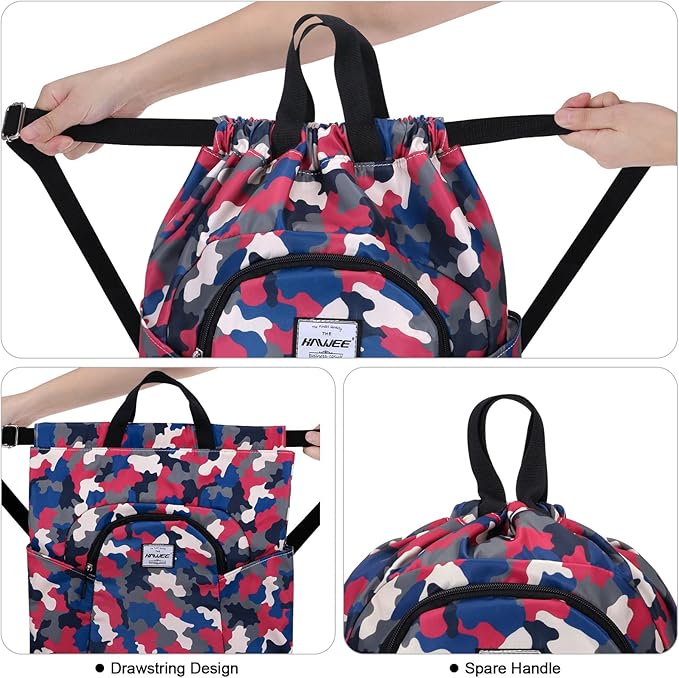 Dry Wet Drawstring Backpack with Shoe Compartment for Women Adjustable Gym Bag