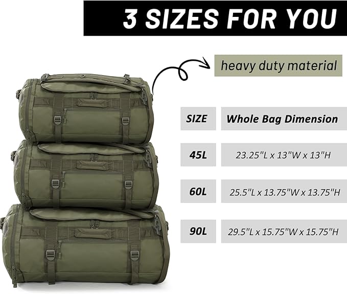 MIER Large Duffel Backpack Sports Gym Bag with Shoe Compartment, Heavy Duty and Water Resistant, Dark Green, 60L