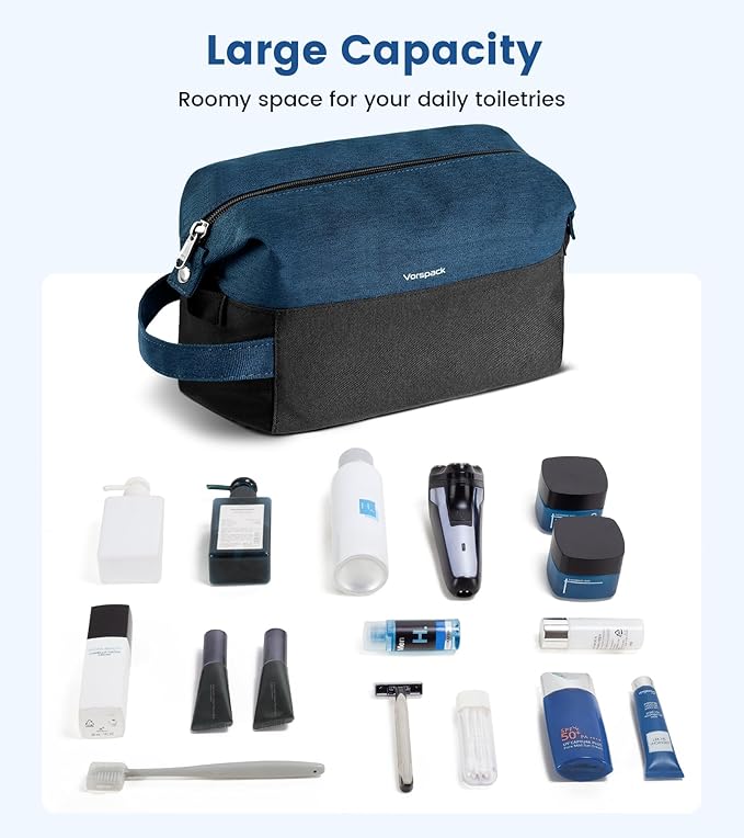 Vorspack Travel Toiletry Bag for Men - Lightweight Mens Toiletry Travel Bag Water Resistant Dopp Kit Shaving Bag for Skincare Toiletries Bathroom Gifts - Navy Blue