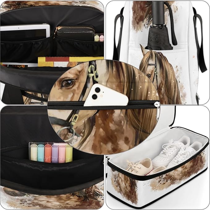 Horse Head Foldable Travel Duffel Bag, Expandable Sports Gym Bag with Shoes Compartment Weekender Overnight Totes Bags for Women Men