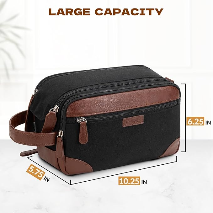 Travel Toiletry Bag for Men - Canvas Toiletries Bag with Multiple Pockets Large Hanging Dopp Kit Travel Bag for Toiletries Essentials Accessories - Black