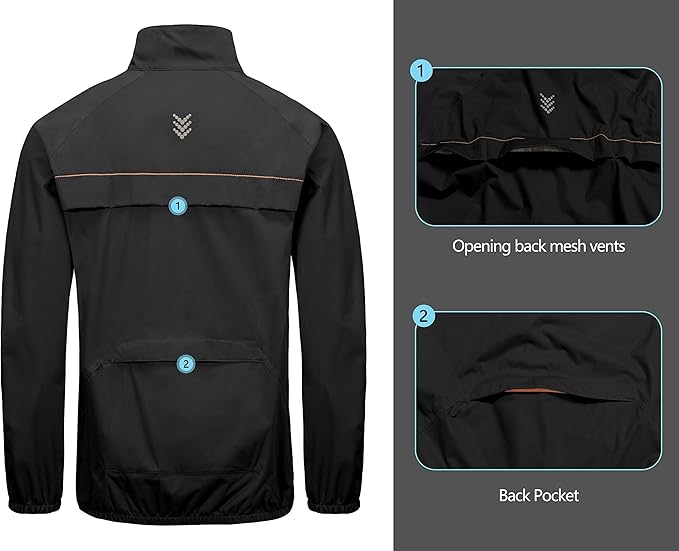 Little Donkey Andy Men's Cycling Jacket, Waterproof Lightweight Windbreaker, Packable