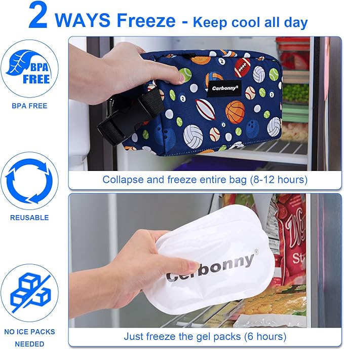 Cerbonny Small Cooler Bag Freezable Lunch Bag for Work School Travel,Small Lunch Bag,Small Insulated Bag For Kids/Adults,Freezer Lunch Bags,Mini Lunch Bag Fit For Yogurt,Suit for 3+(blue football)
