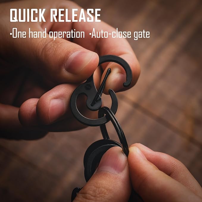 KeyUnity Stainless Steel Carabiner Mini Clips, Key Holder Organizer Keychain for Keys, Flashlight, Folding Knife & Whistles