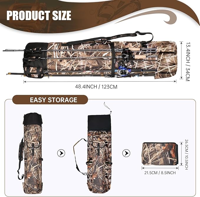 Wowelife Fishing Rod Carrier - Pole Bag Reel Organizer Case Storage for Gear, Travel - Gifts for Men, Family