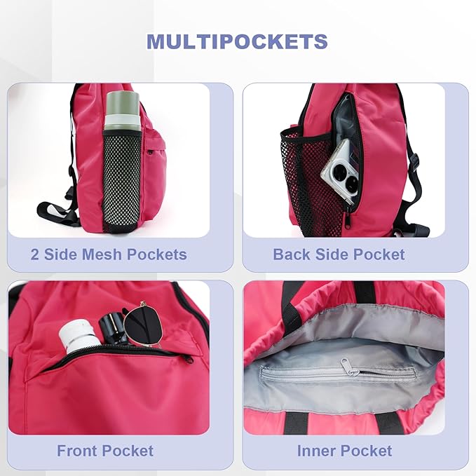 BeeGreen Drawstring Backpack Sports Gym Bag With Shoe Compartment and Two Water Bottle Holder …