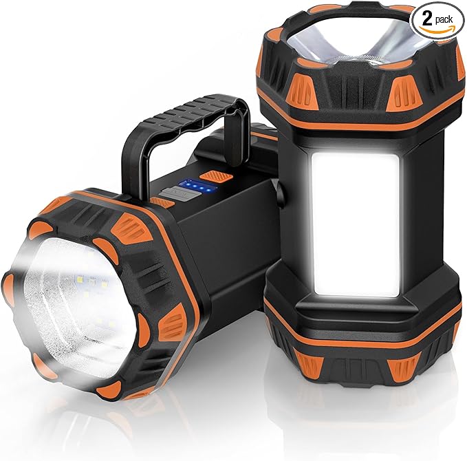 Camping Lantern Rechargeable, 2 Pack Orange LED Camping Flashlight, 4800 Capacity Battery Powered, Portable Camping Light 4+4 Modes for Emergency Outdoor Hiking Power Outages Fishing
