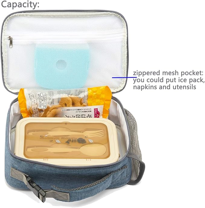 FlowFly Kids Lunch box Insulated Soft Bag Mini Cooler Back to School Thermal Meal Tote Kit for Girls, Boys,Navy