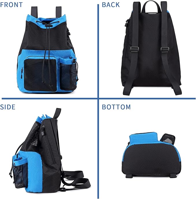 Lohol Large Mesh Drawstring Backpack with Shoe Bag, Durable Swimming String Sack with Handle for Sports Gym Yoga Beach Travel