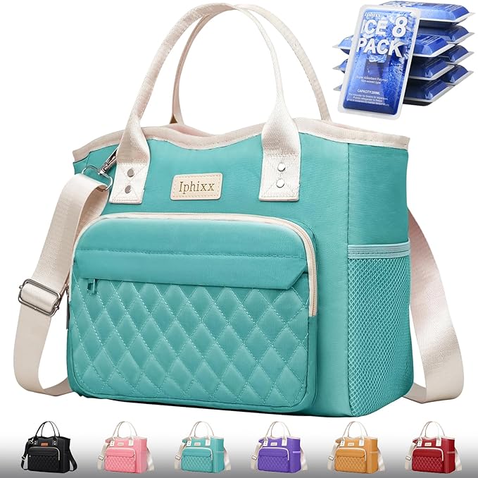 Lunch Bag Women Insulated Lunch Box for Adults - Leakproof Large Purse Lunch Tote Bags for Women with Adjustable Shoulder Strap Zipper Side Pockets for Work