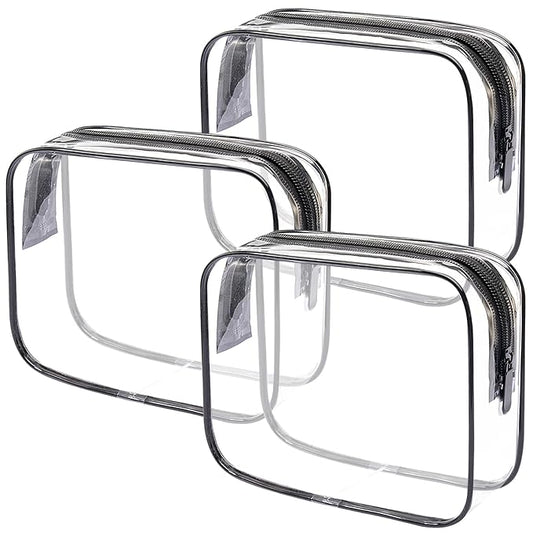 Lermende 2pcs Clear Toiletry Bag TSA Approved Travel Bag,Carry On for Travel,Airport Airline Accessories Compliant Bag,Quart Sized Makeup Cosmetic bag Women Men (Transparent Black, 3 Pack)