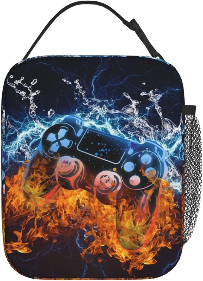 Video Game Lunch Box Fire and Water Game Lunch Bag Insulated Portable Reusable Lunch Tote Kit Waterproof Cooler Bag for Men Women Picnic Office Collega Travel Working