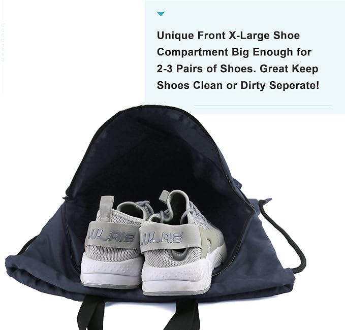 BeeGreen Drawstring Backpack Bag with Shoe Compartment, X-Large Black Gym Sports String Cinch Backpack