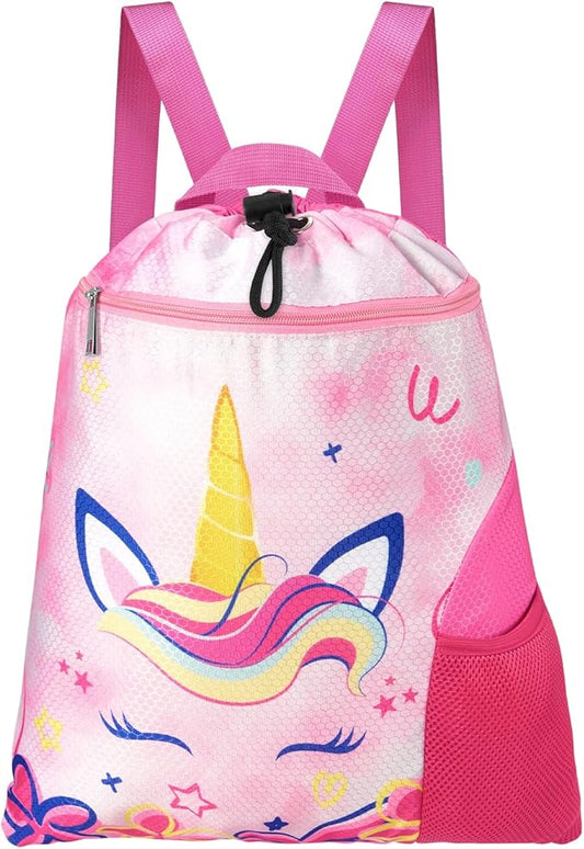 WAWSAM Gym Drawstring Backpack String Bag - 15” x 17” Sports Gym Bag for Kids Waterproof Swimming Beach Shopping Yoga Bag