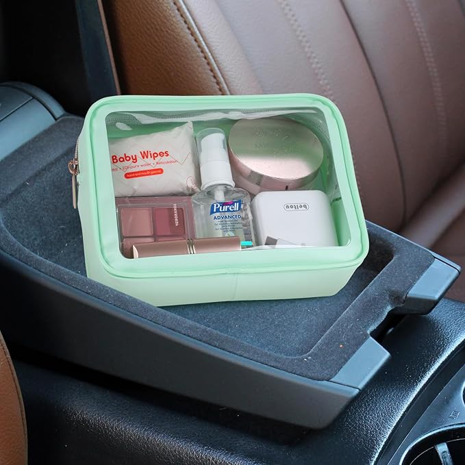 PACKISM TSA Approved Toiletry Bag - Upgrade Color-Edged Clear Makeup Bag, Unique Appearance, 2 Pack Hold Lots of Items, Reusable Clear Toiletry Bags for Travel Essentials, Green (2 Sizes)