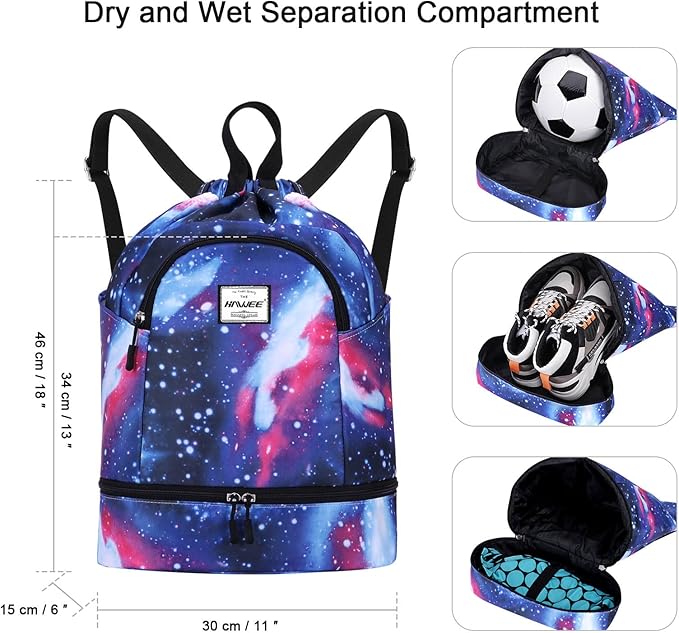Dry Wet Drawstring Backpack with Shoe Compartment for Women Adjustable Gym Bag