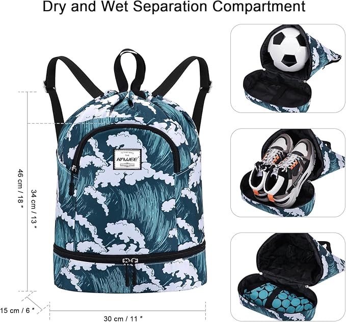 Dry Wet Drawstring Backpack with Shoe Compartment for Women Adjustable Gym Bag
