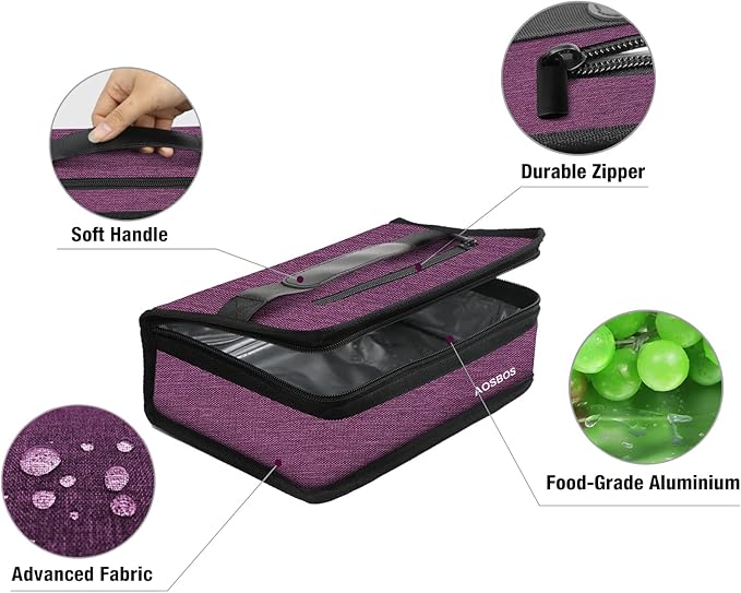 Aosbos Mini Lunch Bag Small Lunch Box for Women Men Insulated Lunchbag Compact Lunch Cooler Bags Adult Lunch Pail Thermal Lunchbox Reusable Snack Boxes Sandwich Container Loncheras Para Mujer