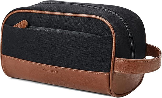 Vorspack Travel Toiletry Bag - Canvas Toiletry Bag for Men Water Resistant Skincare Bag Dopp Kit for Bathroom Toiletries Accessories Gifts - Black