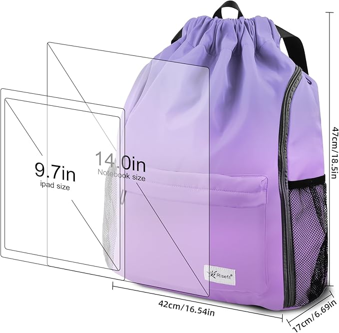 Drawstring Backpack with Mesh Pockets String Gym Bag Sackpack Sandproof Water Resistant Beach Backpack for Men Women