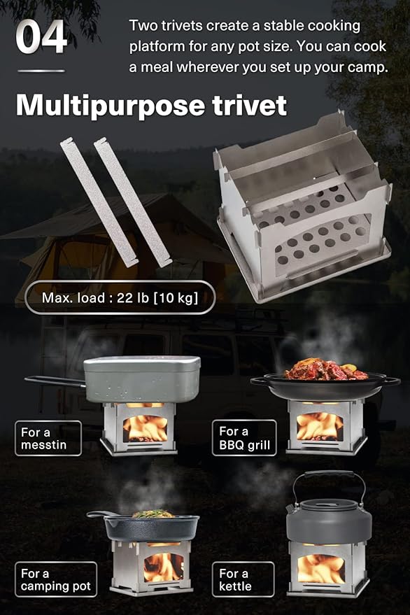Outdoor Camping Stove - Portable Ultralight Compact Hiking Survival Backpacking Japanese Titanium Wood Stove 0.16lb Made in Japan