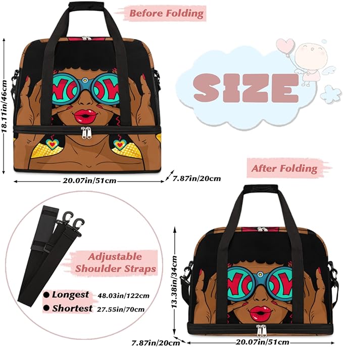 TropicalLife African Women's Wow Travel Duffle Bag, Sports Gym Bag with Shoes Compartment, Waterproof, Medium, Red