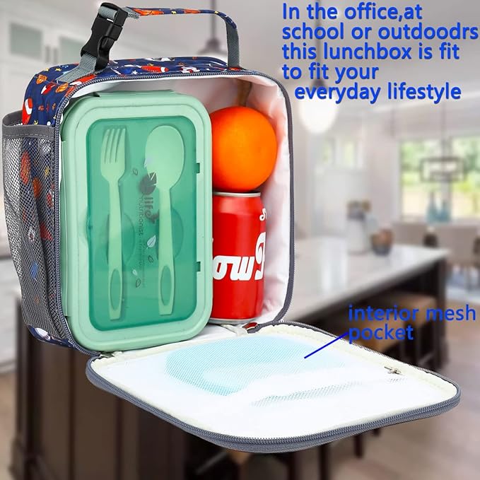 FlowFly Kids Lunch box Insulated Soft Bag Mini Cooler Back to School Thermal Meal Tote Kit for Girls, Boys, Football