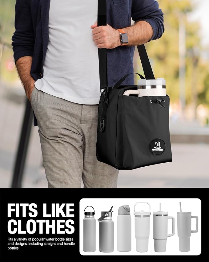 Sports Rabbit Insulated Lunch Bag for Men & Women – Compatible with 40/30OZ Stanley Cups – Leakproof Cooler Tote, Wax-Coated Oxford Fabric, Adjustable Strap – Perfect for Work, Travel, Picnics (Black)