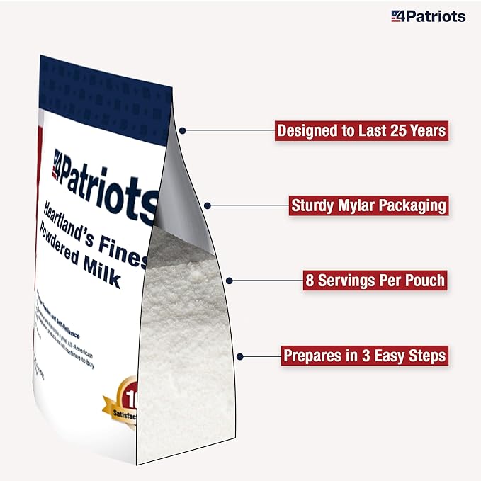4Patriots Heartland's Finest Powdered Milk: Survival Milk With Long-Lasting Shelf Life, 8 Servings