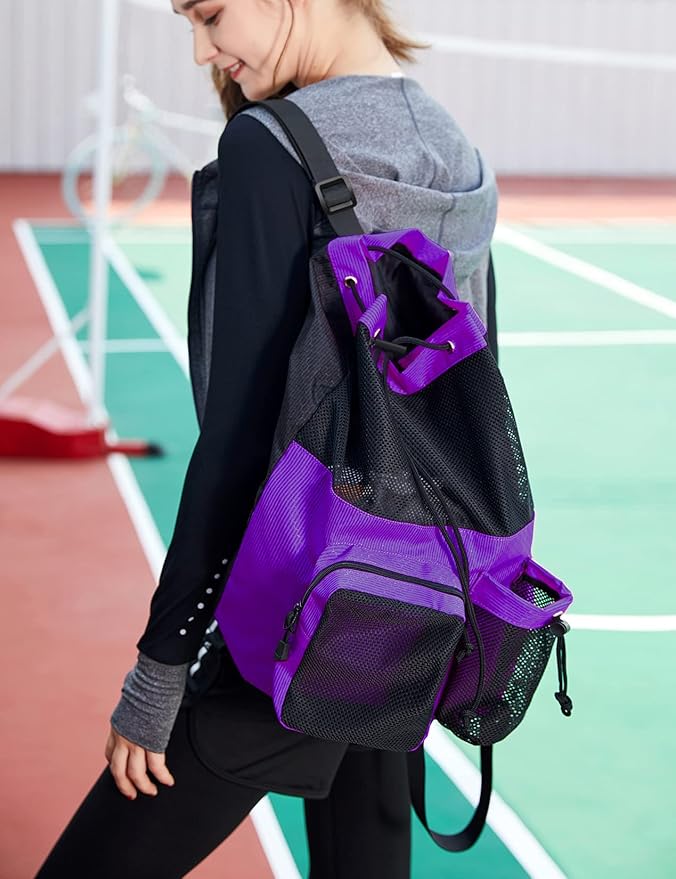 Lohol Large Mesh Drawstring Backpack with Shoe Bag, Durable Swimming String Sack with Handle for Sports Gym Yoga Beach Travel