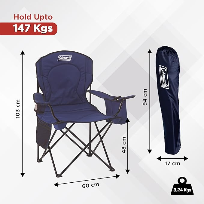 Coleman Portable Camping Chair with 4-Can Cooler, Cushioned Seat & Back with Side Pockets & Cup Holder, Carry Bag Included, Great for Camping, Tailgating, Firepits, Patio, & More