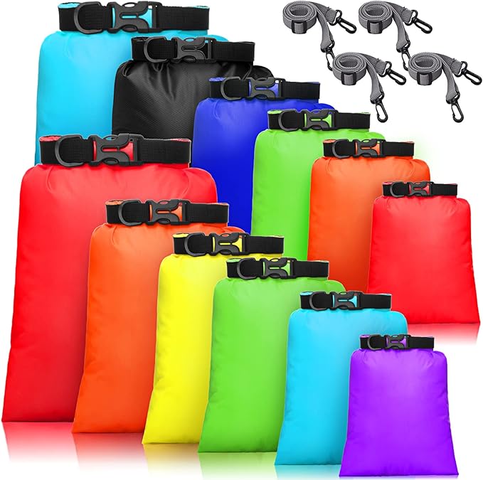 Shappy 12 Pcs Waterproof Dry Bag Set 6 Sizes Lightweight Sacks and Long Adjustable Shoulder Strap Outdoor Water Proof Keep Gear Dry Bag Stuff Sacks for Backpacking, Boating, Hiking, Camping (Bright)