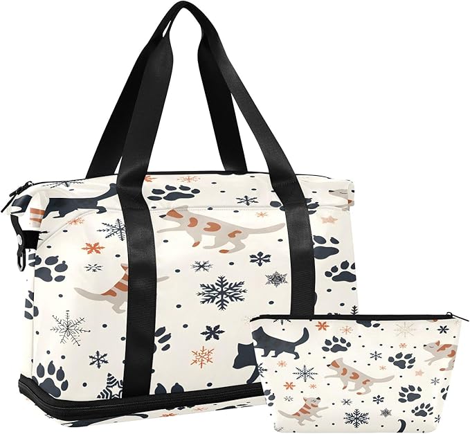Christmas Snow Cat Travel Duffel Bag Waterproof Gym Sport Tote Bag Carry On Weekender Bag with Compartment