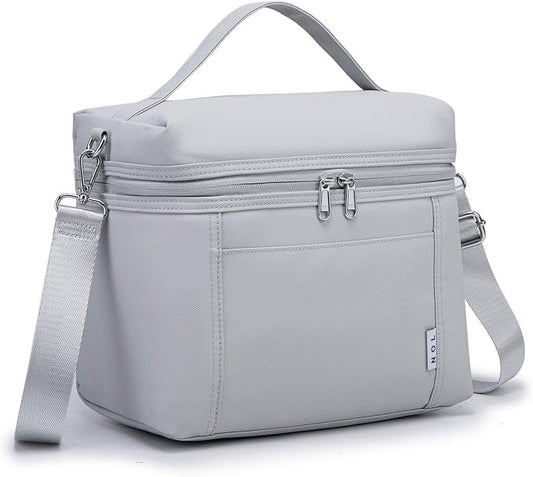 NOL Natural Organic Lifestyle Insulated Lunch Bags for Women Cooler Bag Lightweight Nylon Waterproof Lunch Box For Work (Small，Gray White)
