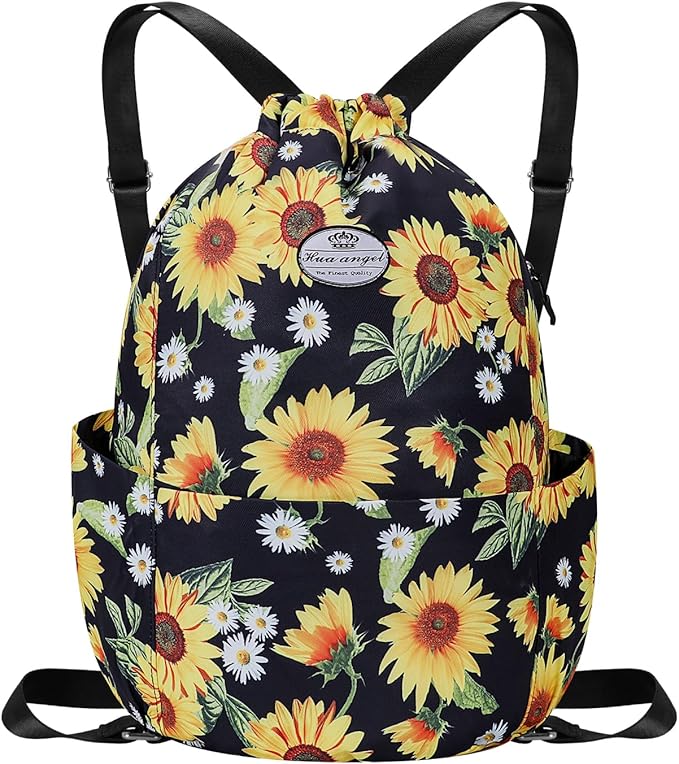 HUA ANGEL Floral Print Drawstring Bag - Lightweight Waterproof Cinch Sackpack with Side Pocket for Men & Women Travel Gym Bag