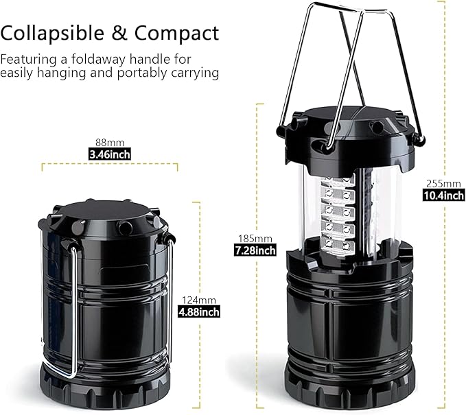 Camping Lantern, 4 Pack Brightness Adjustable LED Camping Lights, Collapsible IPX4 Waterproof Survival Lanterns for Power Outages, Home Emergency, Camping, Hiking, Hurricane