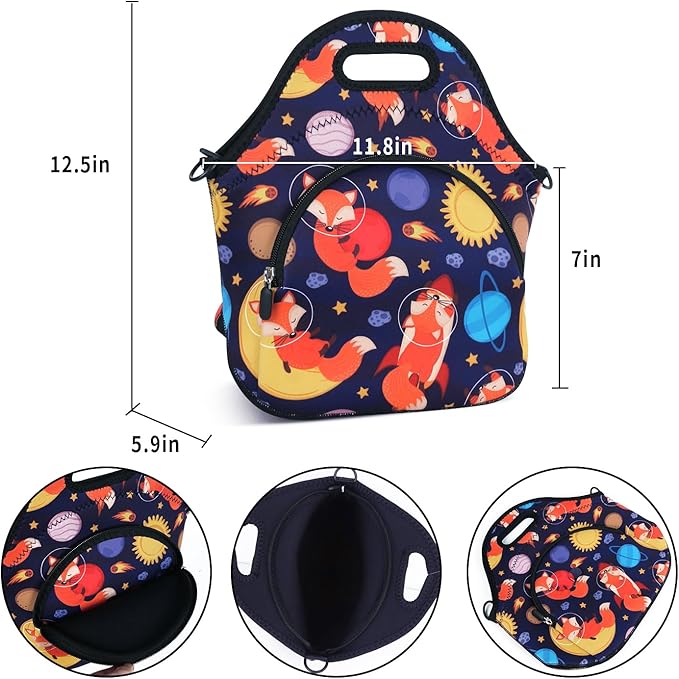 Violet Mist Neoprene Lunch Bag Reusable Insulated Box with Adjustable Shoulder Strap for Men and Women