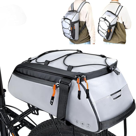 WOTOW Bike Rear Rack Bag - 10L Large Full Reflective Waterproof Trunk Bag, Multifunctional Bicycle Back Seat Cargo Carrier with Shoulder Strap(Full Reflective)